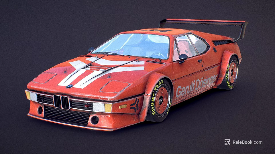 Red BMW Classic Race Car With White Stripes And Gerhard Berger Livery 3d model 