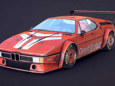 Red BMW Classic Race Car With White Stripes And Gerhard Berger Livery 3d model