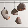 Hanging Irregular Pendant Lights With Rough Natural Texture And Orange Inner Glow 3d model