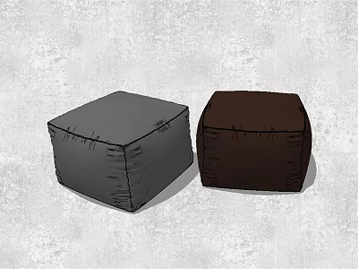 Gray and Brown Square Upholstered Ottomans with Stitched Design for Living Space 3d model