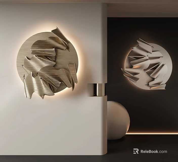 Circular Metallic Wall Decor With Folded Design And Lighting Effect For Indoor Decoration 3d model