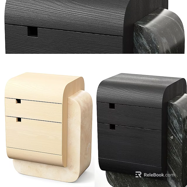 Modern Bedside Nightstand Design With Wooden And Marble Accents And Drawer Storage 3d model 