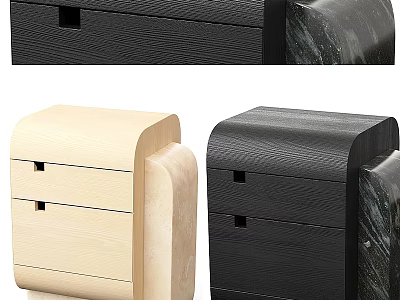 Modern Bedside Nightstand Design With Wooden And Marble Accents And Drawer Storage 3d model