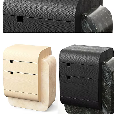 Modern Bedside Nightstand Design With Wooden And Marble Accents And Drawer Storage 3d model