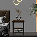 Stylish Bedroom Side Table With Wooden Top Black Metal Frame Vase Books And Palm Plant