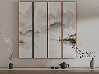 New Chinese Landscape Painting Decorative Painting Incense burner Aromatherapy Flower Bottle Tea Set 3d model