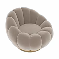 Light Brown Velvet Single Seater Sofa With Puffed Design And Golden Round Base