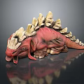 Red Mythical Creature Sculpture With White Bony Spikes And Open Mouth