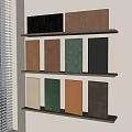 Upholstered Decorative Panels Displayed on Multi Layer Shelves with Various Colors and Textures