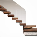 Modern Minimalist Floating Walnut Staircase With Marble Base And Sleek Design 3d model