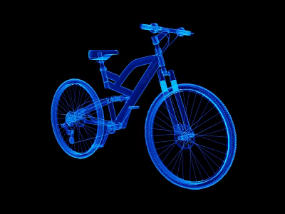 Detailed Bicycle in Blue Wireframe Style with Black Background 3D Render 3d model