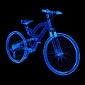 Detailed Bicycle in Blue Wireframe Style with Black Background 3D Render