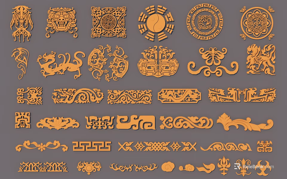 Traditional Chinese Carvings Featuring Various Ornamental Patterns And Classic Designs 3d model 
