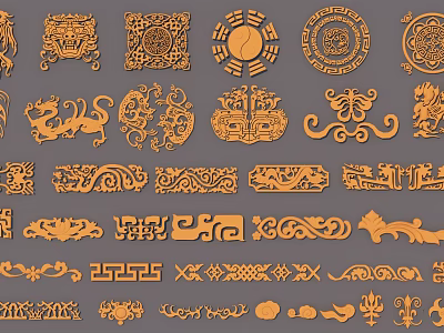 Traditional Chinese Carvings Featuring Various Ornamental Patterns And Classic Designs 3d model