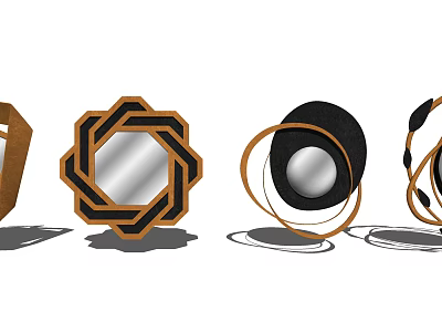 Modern Decorative Mirrors With Various Geometric Shapes And Black Brown Frames 3d model