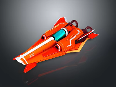 Futuristic Orange Spaceship Model with Aerodynamic Design Blue Accents and White Stripes 3d model