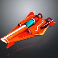 Futuristic Orange Spaceship Model with Aerodynamic Design Blue Accents and White Stripes