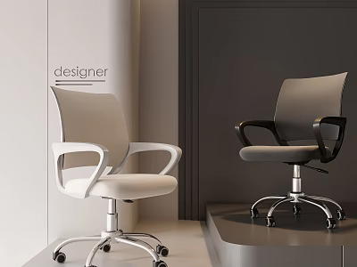 Modern White and Gray Office Chairs with Swivel Wheels and Adjustable Base 3d model