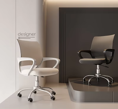 Modern White and Gray Office Chairs with Swivel Wheels and Adjustable Base 3d model