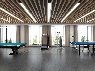 Spacious Modern Fitness Center With Treadmill Strength Training Equipment And Sports Tables 3d model