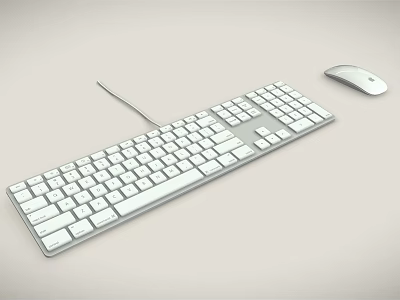 White Full Size Wired Keyboard with Numeric Keypad and Mouse on Light Background 3d model