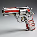 Red And Silver Striped Revolver Toy With Detailed Grip And Design