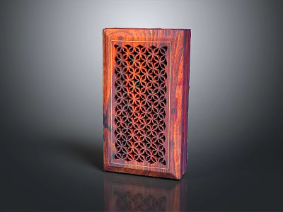 Wooden Decorative Ornament Set Featuring Carved Lattice Pattern And Reddish Brown Finish 3d model