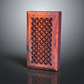 Wooden Decorative Ornament Set Featuring Carved Lattice Pattern And Reddish Brown Finish