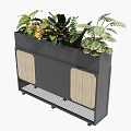 Modern Gray Planter Box With Wooden Panels And Lush Green Plants