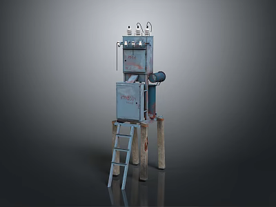 Industrial Equipment Structure with Metal Cabinet Ladder and Control Panels for Maintenance 3d model