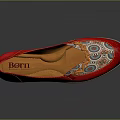 Red Flat Shoes With Colorful Patterns And Gold Chain Decoration 3d model