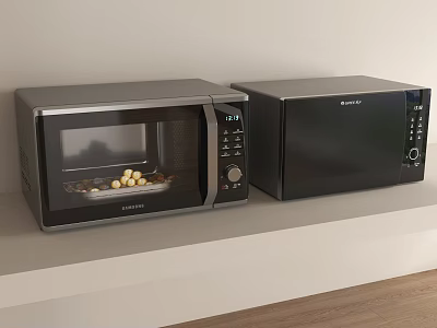 Two Sleek Black Microwave Ovens With Digital Display As Modern Kitchen Appliances 3d model