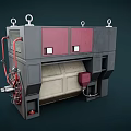 Industrial Machinery With Red Gray Components Hooks Pipes And Control Panel