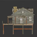 Rustic Wooden House on Stilts with Porch Sloped Roof and Chimney