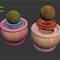 Two Piece Decorative Ornament Set Featuring Orange Pink Gradient Marble Texture Spherical Top Pedestal Design