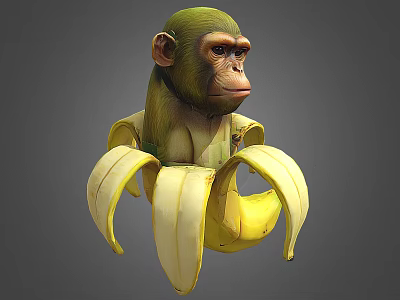 Artistic 3D Green Monkey Sculpture Holding Peeled Banana With Detailed Features 3d model