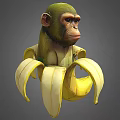 Artistic 3D Green Monkey Sculpture Holding Peeled Banana With Detailed Features