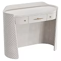 Elegant White Dressing Table With Quilted Stitching Soft Upholstered Sides And Metal Handle Drawers