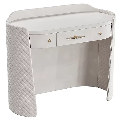 Elegant White Dressing Table With Quilted Stitching Soft Upholstered Sides And Metal Handle Drawers 3d model