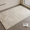 Square Beige Soft Rug On Herringbone Wooden Floor With Open Magazine And Window Blinds