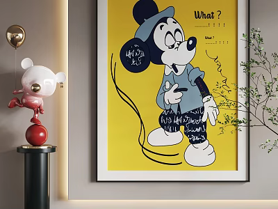 Abstract Painting With Cartoon Character Yellow Background Black Lines And Modern Art Style 3d model
