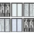 Modern Sliding Doors with Various Designs Black Frames White Panels and Geometric Patterns 3d model