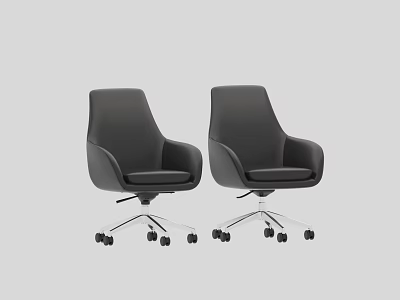 Black Modern Office Chairs with Armrests and Swivel Silver Base Wheels 3d model