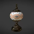 Elegant Decorative Ornament Set With Mosaic Spherical Design And Metal Base