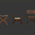 Three Variously Designed Wooden Stools With Leather And Fabric Seats And Carved Legs