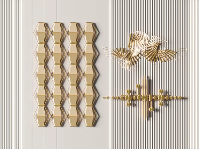 Elegant Modern Wall Decor With Golden Hexagonal Patterns And Striped Design Elements 3d model