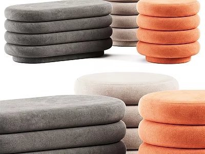 Stackable Upholstered Fabric Ottomans In Gray Orange Beige For Living Room Decor 3d model