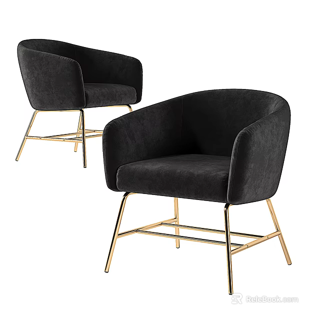 Modern Black Velvet Accent Chair With Gold Metal Legs And Comfortable Design 3d model 
