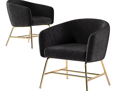 Modern Black Velvet Accent Chair With Gold Metal Legs And Comfortable Design 3d model