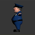 Cartoon Police Officer Game Movie Character With Blue Uniform And Mustache Open Arms